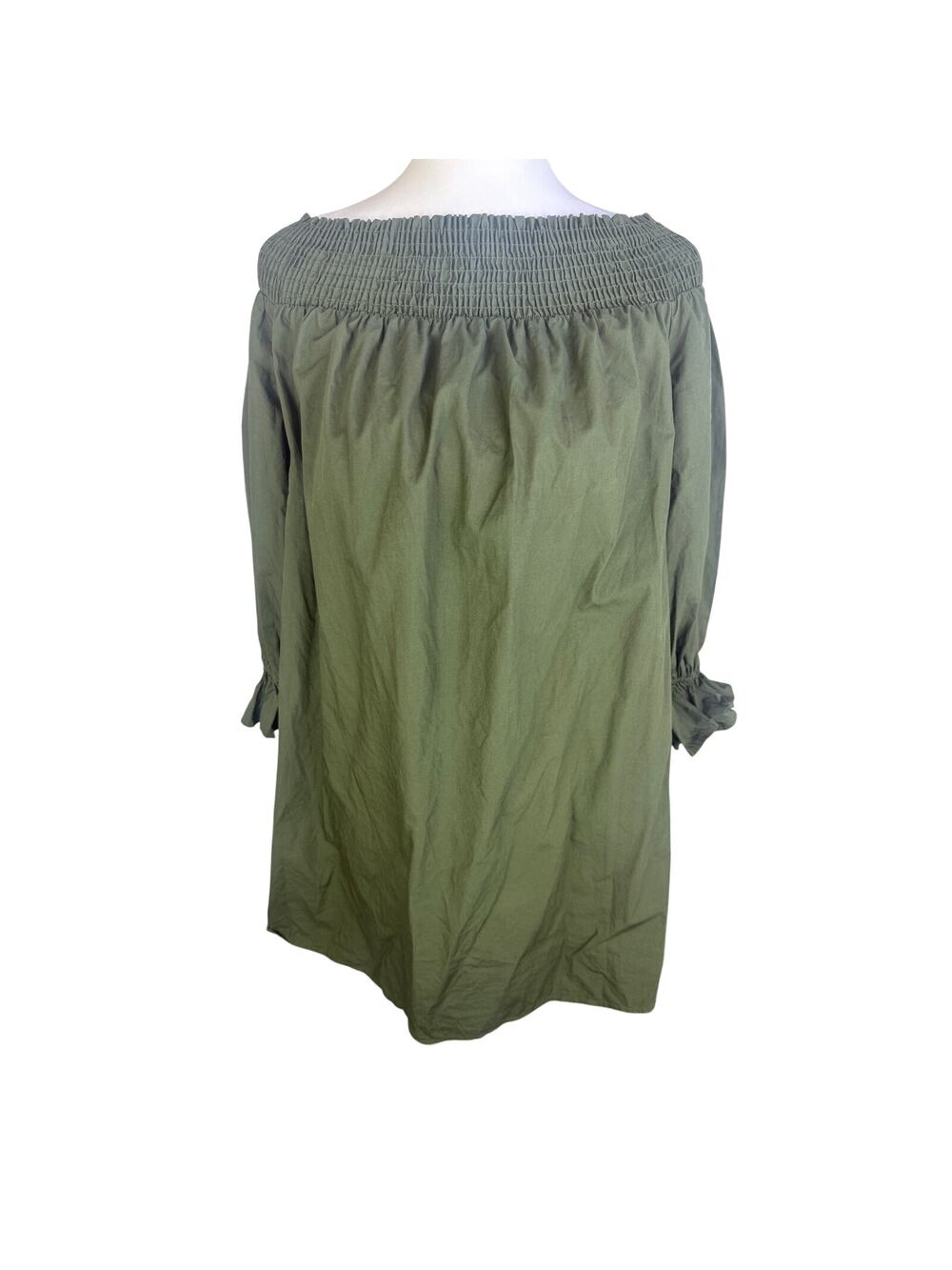 Soprano WomensOff Shoulder Smocked Peasant Cottagecore Blouse Olive Green Small